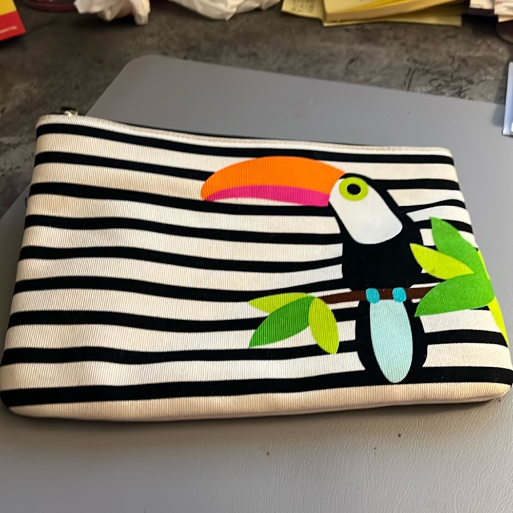 Kate Spade New York Toucan Striped Zippered Pouch